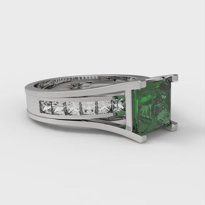 2.28 cttw Princess Cut Simulated Emerald Bridal Set - Solid White Gold Engagement Ring & Wedding Band