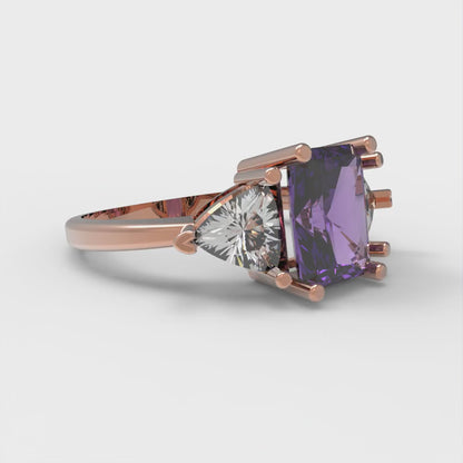 2.82 cttw Natural Amethyst Three-Stone Engagement Ring - Solid Gold (Emerald Cut,8x6mm)