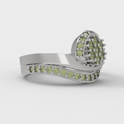 0.4 cttw Round Cut Natural Peridot Bridal Set - Solid White Gold Engagement Ring & Wedding Band