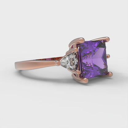 2.32 cttw Simulated Alexandrite Three-Stone Engagement Ring - Solid Rose Gold (VVS1, Princess Cut,7.0mm)