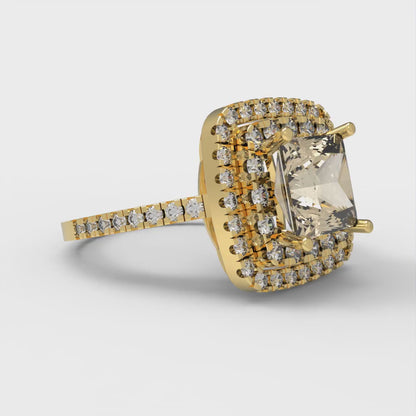 2.07 cttw Natural Morganite Hidden Halo Engagement Ring - Solid Yellow Gold (VVS1, Princess Cut,6.5mm)