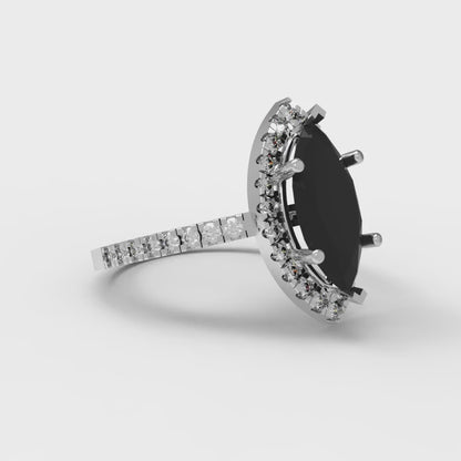 2.38 cttw Natural Onyx Hidden Halo Engagement Ring - Solid White Gold  (VVS1, Marquise Cut,12x6mm )