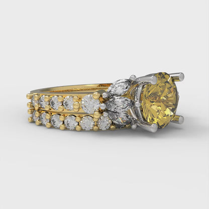2.94 cttw Round Cut Natural Citrine Bridal Set - Solid Yellow/White Gold Engagement Ring & Wedding Band