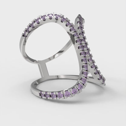 0.5 cttw Simulated Alexandrite Statement Engagement Ring - Solid White Gold (VVS1, Round Cut,1.3mm)