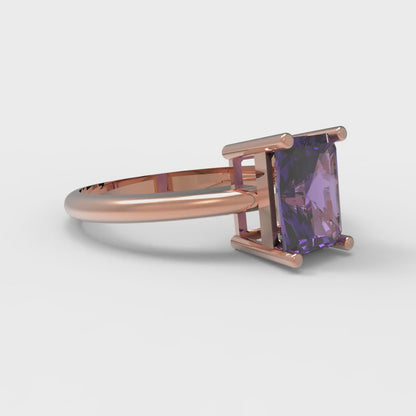 1.75 cttw Natural Amethyst Solitaire  Engagement Ring - Solid Gold (Radiant Cut,7.5x5.5mm)