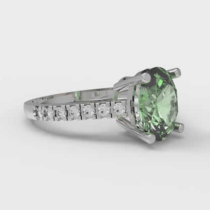 2.21 cttw Zirconia Simulated Green Diamond Solitaire with Zirconia Simulated Diamond Accents Engagement Ring - Solid Gold (VVS1, Oval Cut,9X7mm)