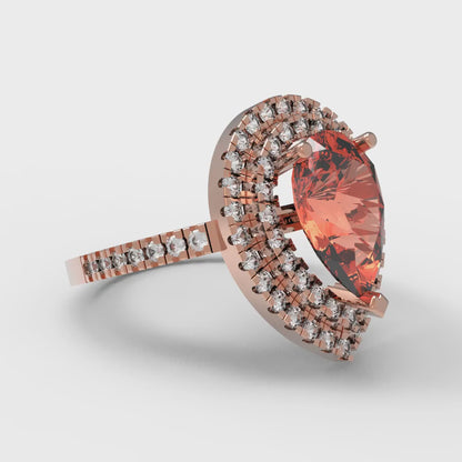 2.48 cttw Zirconia Simulated Red Diamond Hidden Halo Engagement Ring - Solid Rose Gold (VVS1, Pear Cut,10X7mm )