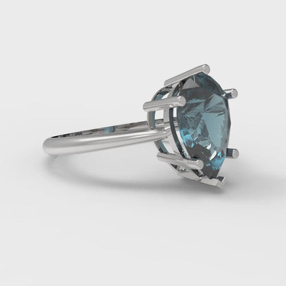 2 cttw Natural London Blue Topaz Solitaire  Engagement Ring - Solid Gold (Pear Cut,10x7mm)
