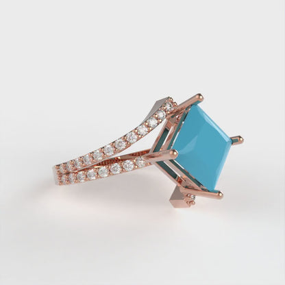 2.3075 cttw Simulated Turquoise Solitaire with Zirconia Simulated Diamond Accents Engagement Ring - Solid Rose Gold (VVS1, Princess Cut,7.0mm)