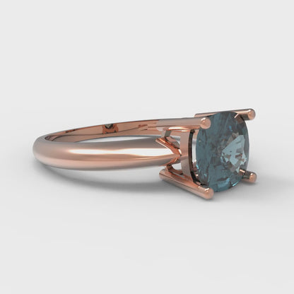 1.5 cttw Natural London Blue Topaz Solitaire  Engagement Ring - Solid Gold (Cushion Cut,6.5mm)