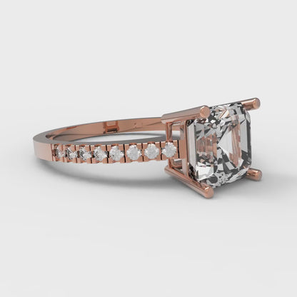 2.7 cttw White Sapphire Solitaire with Zirconia Simulated Diamond Accents Engagement Ring - Solid Gold (Asscher Cut,6.5mm)