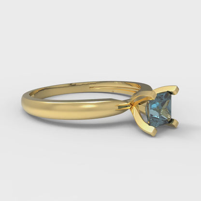 0.5 cttw Natural London Blue Topaz Solitaire  Engagement Ring - Solid Gold (Princess Cut,4mm)