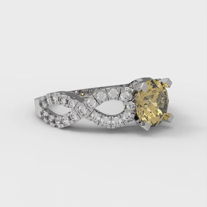 1.42 cttw Zirconia Simulated Yellow Diamond Solitaire with Zirconia Simulated Diamond Accents Engagement Ring - Solid White Gold (VVS1, Round Cut,6.5mm)
