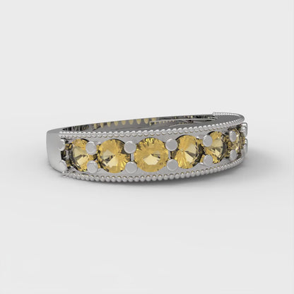 0.81 cttw Natural Citrine Round Cut White Gold Eternity Wedding Band