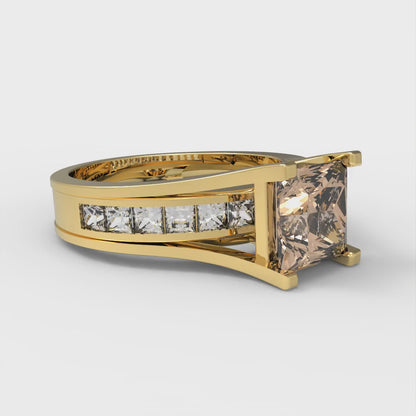 2.28 cttw Princess Cut Yellow Moissanite Bridal Set - Solid Yellow Gold Engagement Ring & Wedding Band