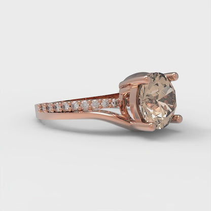 1.71 cttw Yellow Moissanite Solitaire with Zirconia Simulated Diamond Accents Engagement Ring - Solid Rose Gold (VVS1, Round Cut,7.5mm)
