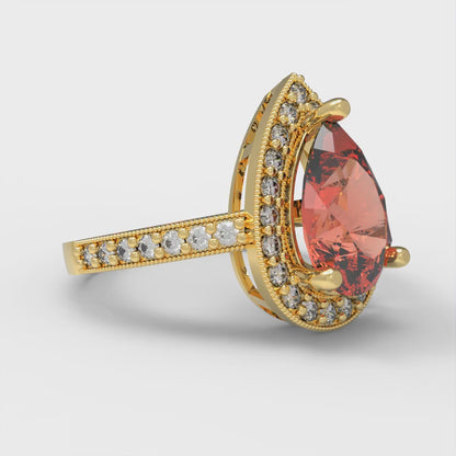 2.36 cttw Zirconia Simulated Red Diamond Hidden Halo Engagement Ring - Solid Gold (VVS1, Pear Cut,10x7mm)