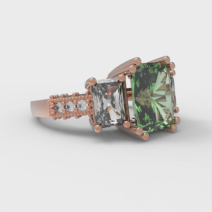 4.27 cttw Zirconia Simulated Green Diamond Three-Stone Engagement Ring - Solid Gold (VVS1, Emerald Cut,9x7mm)