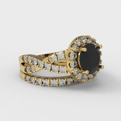 1.795 cttw Round Cut Natural Onyx Bridal Set - Solid Yellow Gold Engagement Ring & Wedding Band