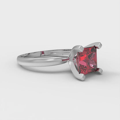 1.5 cttw Simulated Ruby Solitaire  Engagement Ring - Solid White Gold (VVS1, Princess Cut,6.5mm)