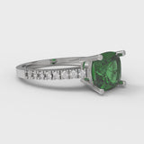 2.7 ct Brilliant Cushion Cut Simulated Emerald Stone White Gold Solitaire with Accents Ring