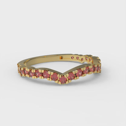 0.36 cttw Simulated Ruby Round Cut Yellow Gold Eternity Wedding Band
