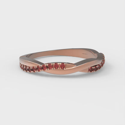 0.16 cttw Natural Garnet Round Cut Rose Gold Eternity Wedding Band