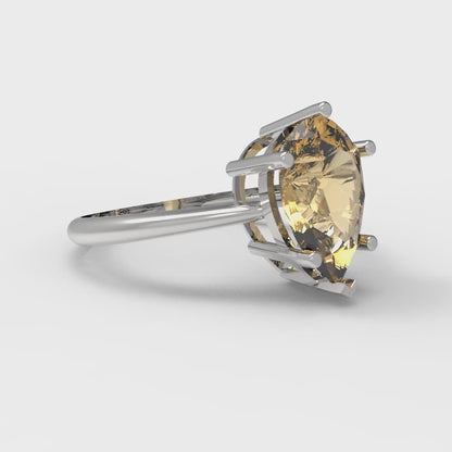 2 cttw Zirconia Simulated Champagne Diamond Solitaire  Engagement Ring - Solid White Gold (VVS1, Pear Cut,10x7mm)