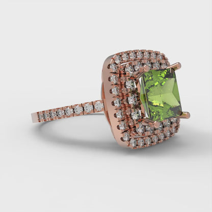 2.07 cttw Natural Peridot Hidden Halo Engagement Ring - Solid Rose Gold (VVS1, Princess Cut,6.5mm)