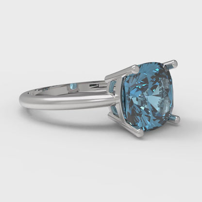 2.5 cttw Natural Sky Blue Topaz Solitaire  Engagement Ring - Solid Gold (Cushion Cut,8mm)