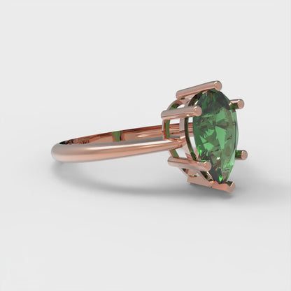 1.5 cttw Simulated Emerald Solitaire  Engagement Ring - Solid Rose Gold (VVS1, Pear Cut,9x6mm)