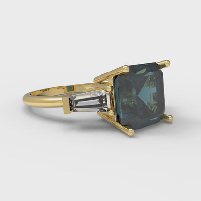 3 cttw Natural London Blue Topaz Three-Stone Engagement Ring - Solid Gold (Asscher Cut,8.0mm)