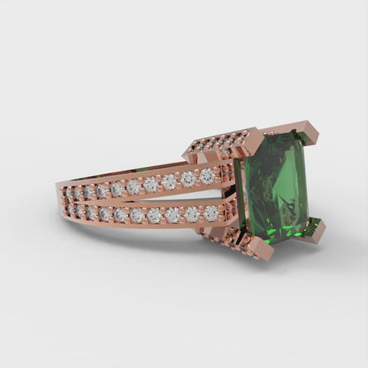 2.45 cttw Simulated Emerald Solitaire with Zirconia Simulated Diamond Accents Engagement Ring - Solid Gold (Emerald Cut,8x6mm)