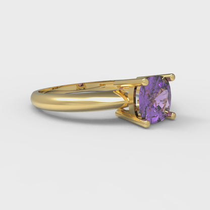 1 cttw Simulated Alexandrite Solitaire  Engagement Ring - Solid Yellow Gold (VVS1, Cushion Cut,6mm)
