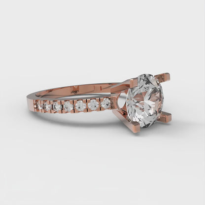 1.71 cttw Moissanite Solitaire with Zirconia Simulated Diamond Accents Engagement Ring - Solid Rose Gold (VVS1, Round Cut,7.5mm)