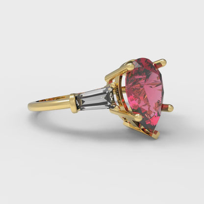 2.5 cttw Simulated Pink Tourmaline Three-Stone Engagement Ring - Solid Gold (Pear Cut,10x7mm)