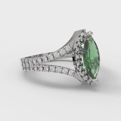 1.2 cttw Simulated Emerald Hidden Halo Engagement Ring - Solid Gold (Marquise Cut,9x4.5mm)