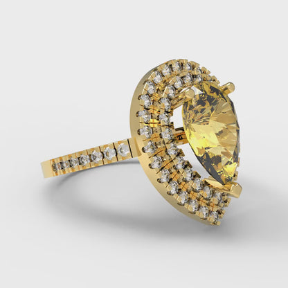 2.48 cttw Natural Citrine Hidden Halo Engagement Ring - Solid Yellow Gold (VVS1, Pear Cut,10X7mm )