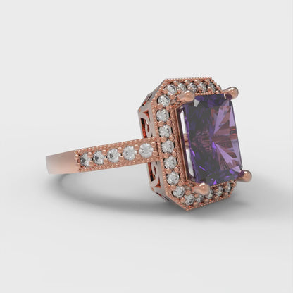 2.78 cttw Natural Amethyst Hidden Halo Engagement Ring - Solid Gold (Emerald Cut,8.5x6.5mm)