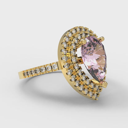 2.48 cttw Zirconia Simulated Pink Diamond Hidden Halo Engagement Ring - Solid Yellow Gold (VVS1, Pear Cut,10X7mm )