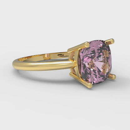 2.5 cttw Zirconia Simulated Pink Diamond Solitaire  Engagement Ring - Solid Gold (VVS1, Cushion Cut,8mm)