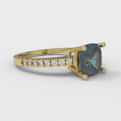 2.7 cttw Natural London Blue Topaz Solitaire with Zirconia Simulated Diamond Accents Engagement Ring - Solid Gold (Cushion Cut,6.5mm)