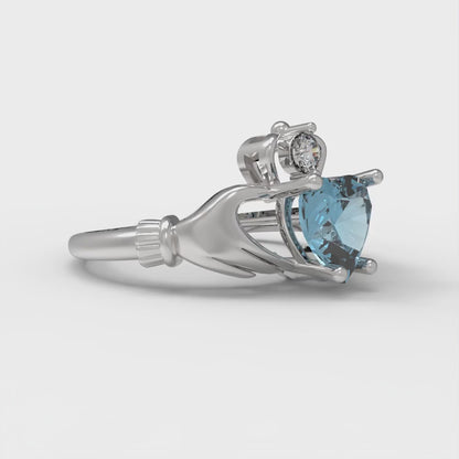 1.05 cttw Natural Sky Blue Topaz Celtic Claddagh Engagement Ring - Solid Gold (Heart Cut,6.5mm)