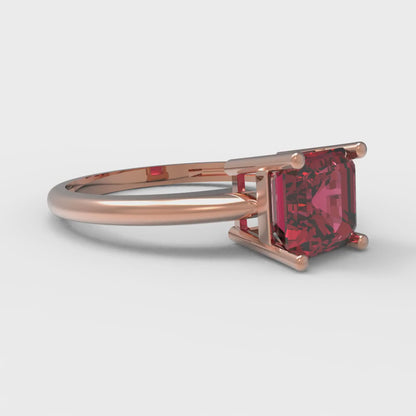 1 cttw Natural Garnet Solitaire  Engagement Ring - Solid Rose Gold (VVS1, Asscher Cut,6mm)