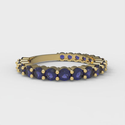 1.2 cttw Simulated Blue Sapphire Round Cut Yellow Gold Eternity Wedding Band