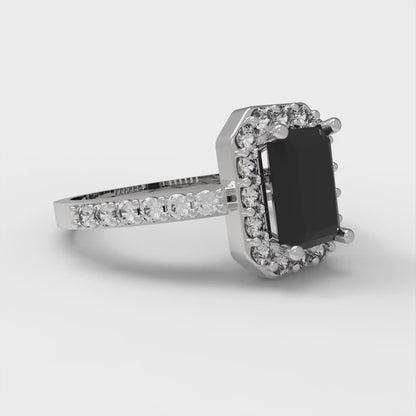 2.16 cttw Emerald Cut Natural Onyx Bridal Set - Solid White Gold Engagement Ring & Wedding Band