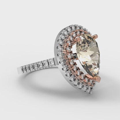 2.48 cttw Natural Morganite Hidden Halo Engagement Ring - Solid White/Rose Gold (VVS1, Pear Cut,10X7mm )