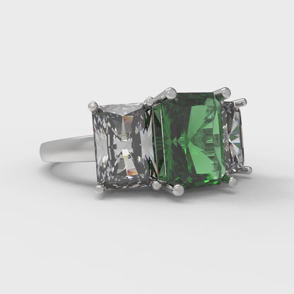 4 cttw Simulated Emerald Three-Stone Engagement Ring - Solid Gold (Emerald Cut,8x6mm)