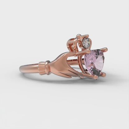 1.06 cttw Zirconia Simulated Pink Diamond Celtic Claddagh Engagement Ring - Solid Gold (VVS1, Heart Cut,6.5mm)