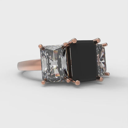 4 cttw Natural Onyx Three-Stone Engagement Ring - Solid Gold (Emerald Cut,8x6mm)